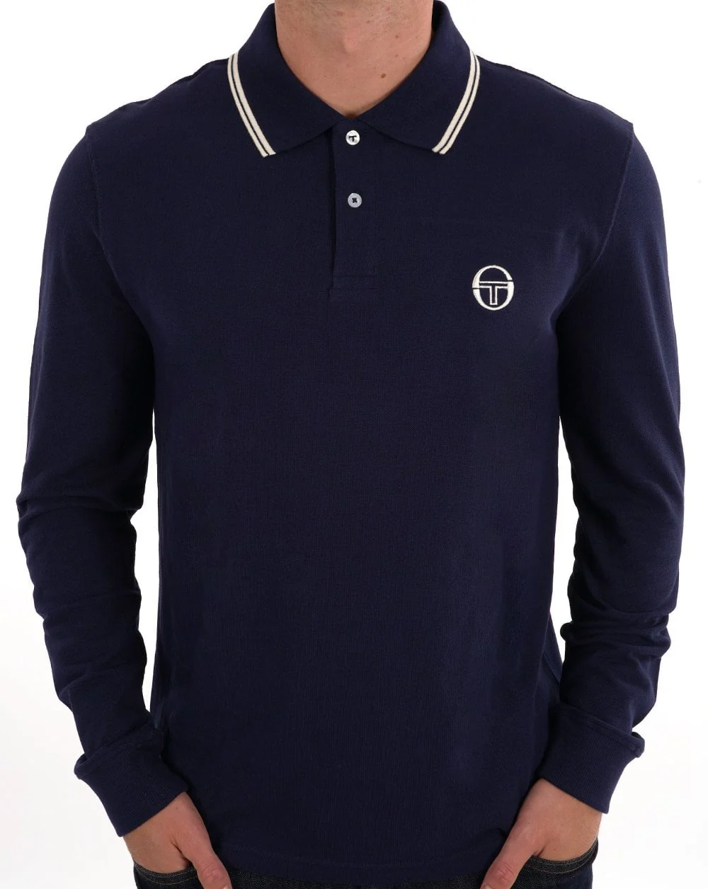 Sergio Tacchini Tipped LS Polo Shirt Navy Blue - Image 3