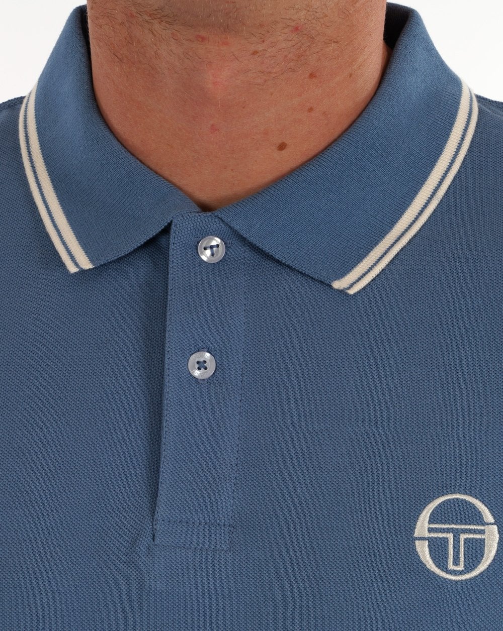 Sergio Tacchini Tipped LS Polo Shirt Steel Blue - Image 2