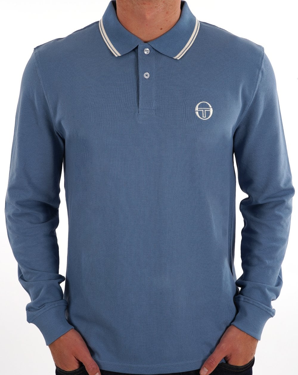 Sergio Tacchini Tipped LS Polo Shirt Steel Blue - Image 3