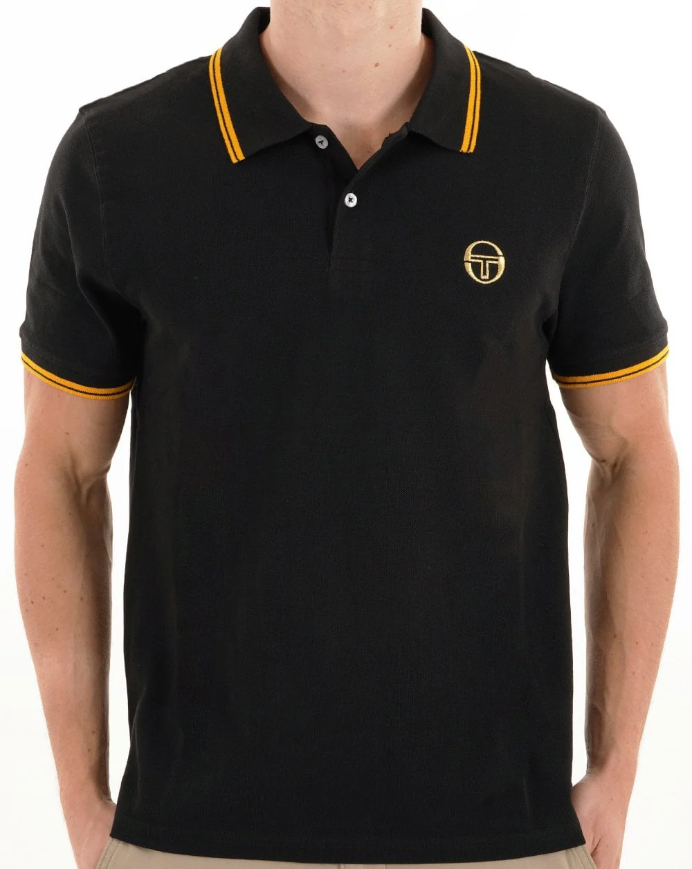 Sergio Tacchini Tipped Polo Shirt Black Gold - Image 4