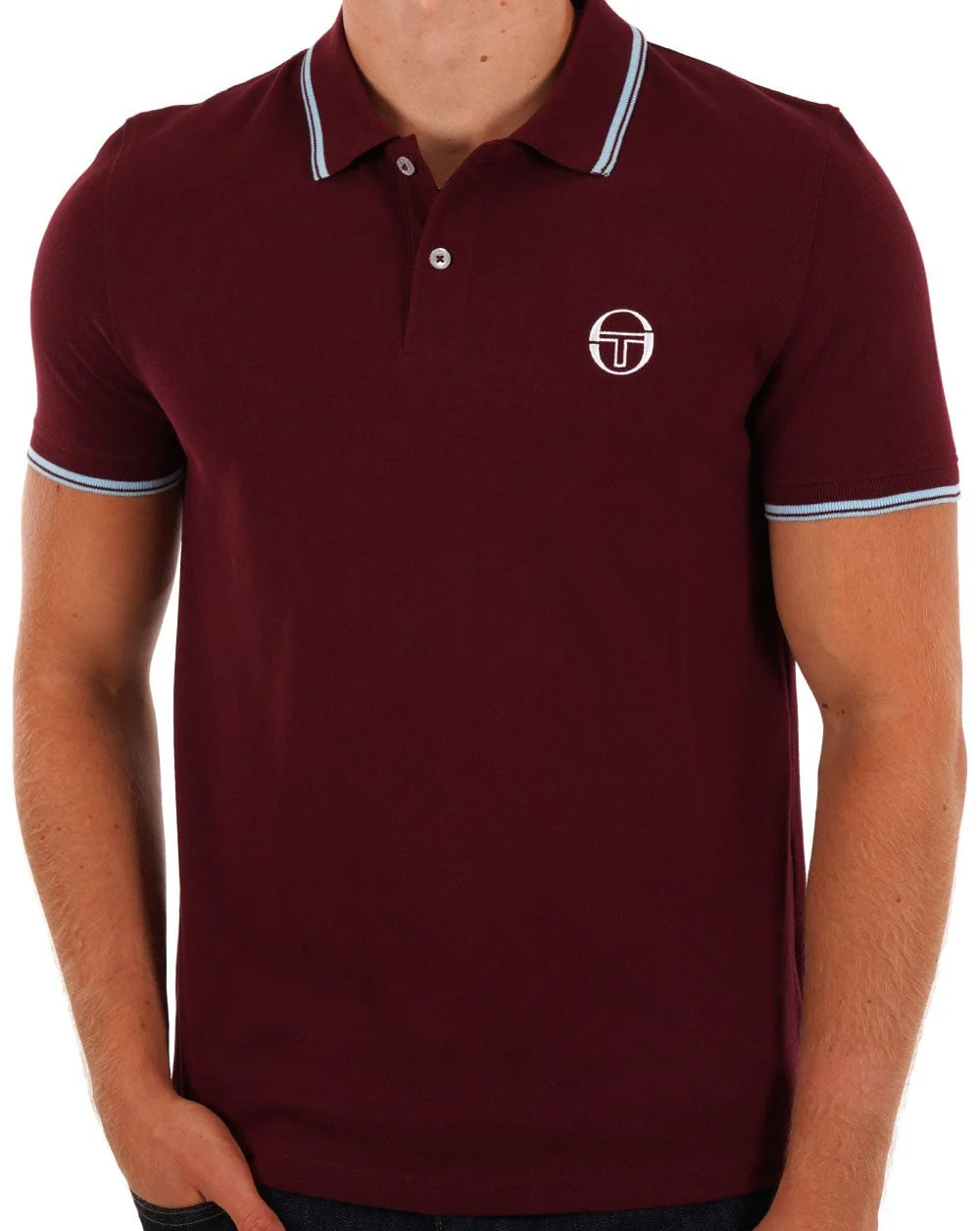 Sergio Tacchini Tipped Polo Shirt Claret/Sky Blue - Image 3