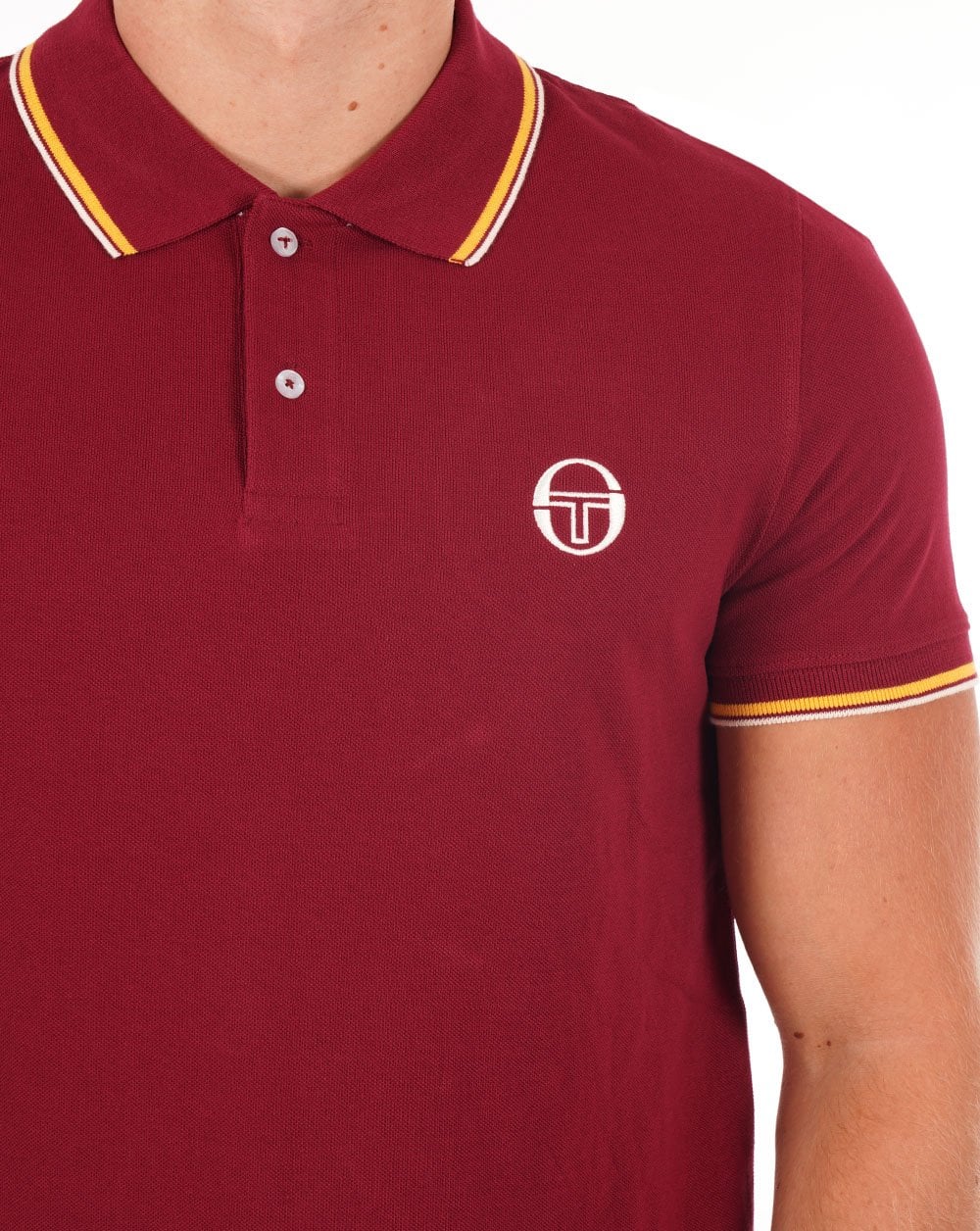 Sergio Tacchini Tipped Polo Shirt Claret/Yellow - Image 2