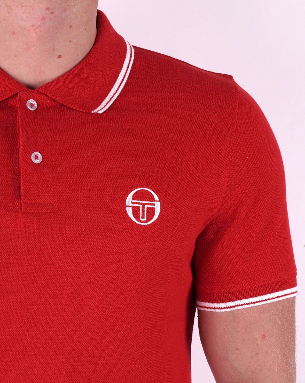 Sergio Tacchini Tipped Polo Shirt Dark Red/White - Image 2