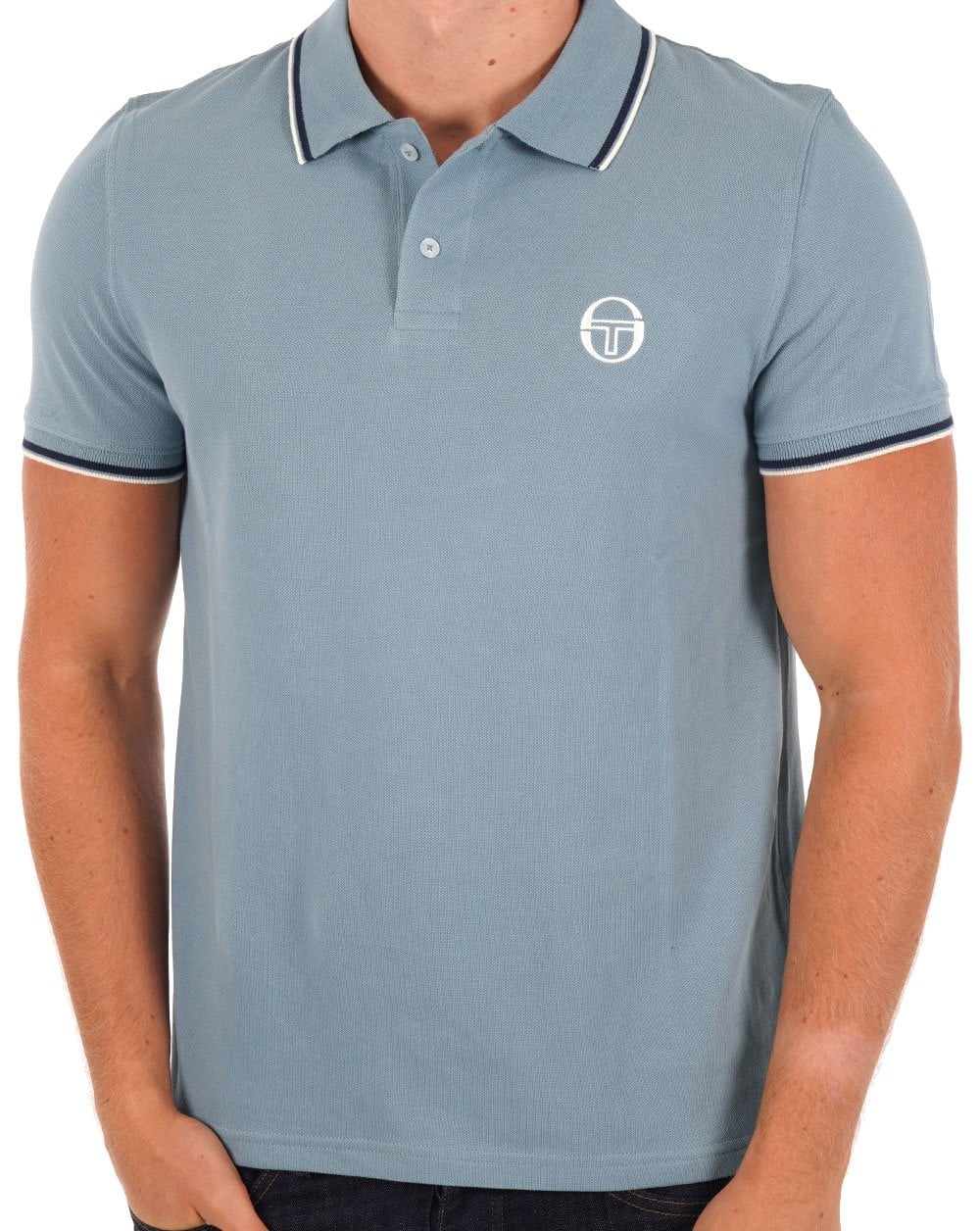 Sergio Tacchini Tipped Polo Shirt Dusky Blue - Image 3