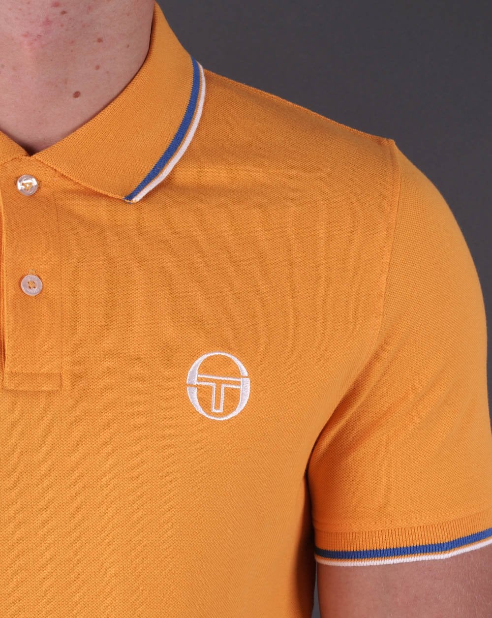 Sergio Tacchini Tipped Polo Shirt Gold/Blue/White - Image 2