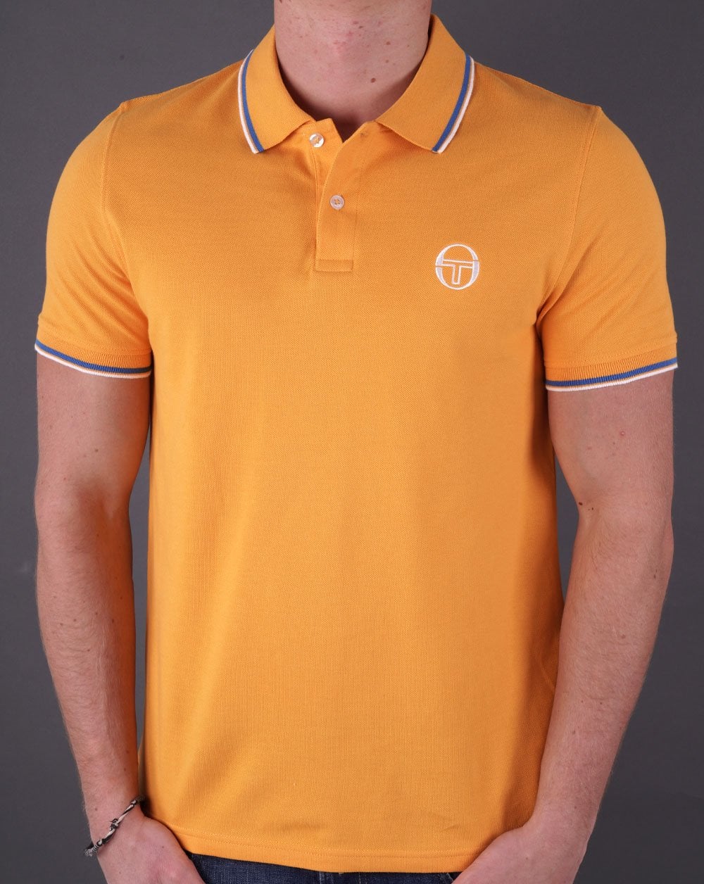 Sergio Tacchini Tipped Polo Shirt Gold/Blue/White - Image 3