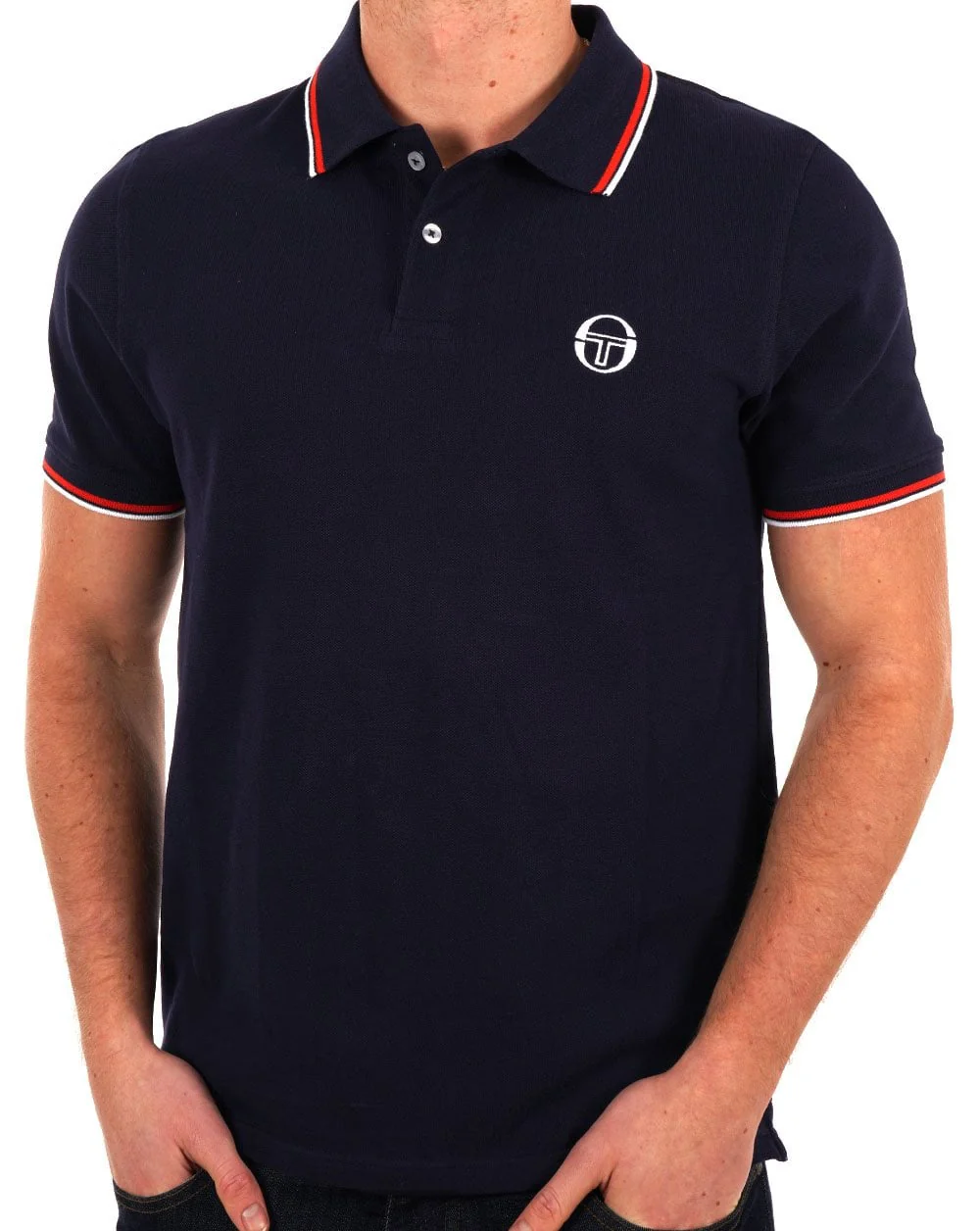 Sergio Tacchini Tipped Polo Shirt Navy Blue/Red - Image 3