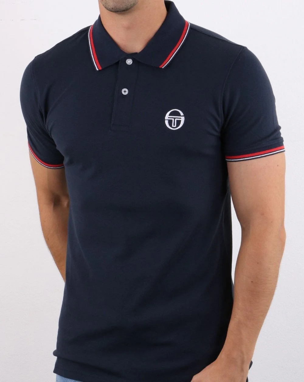 Sergio Tacchini Tipped Polo Shirt Navy/Red - Image 3