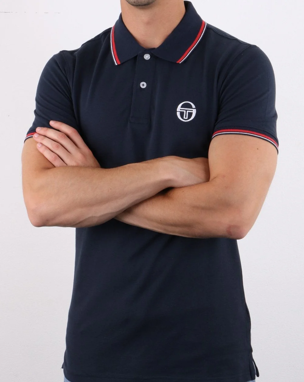 Sergio Tacchini Tipped Polo Shirt Navy/Red - Image 4