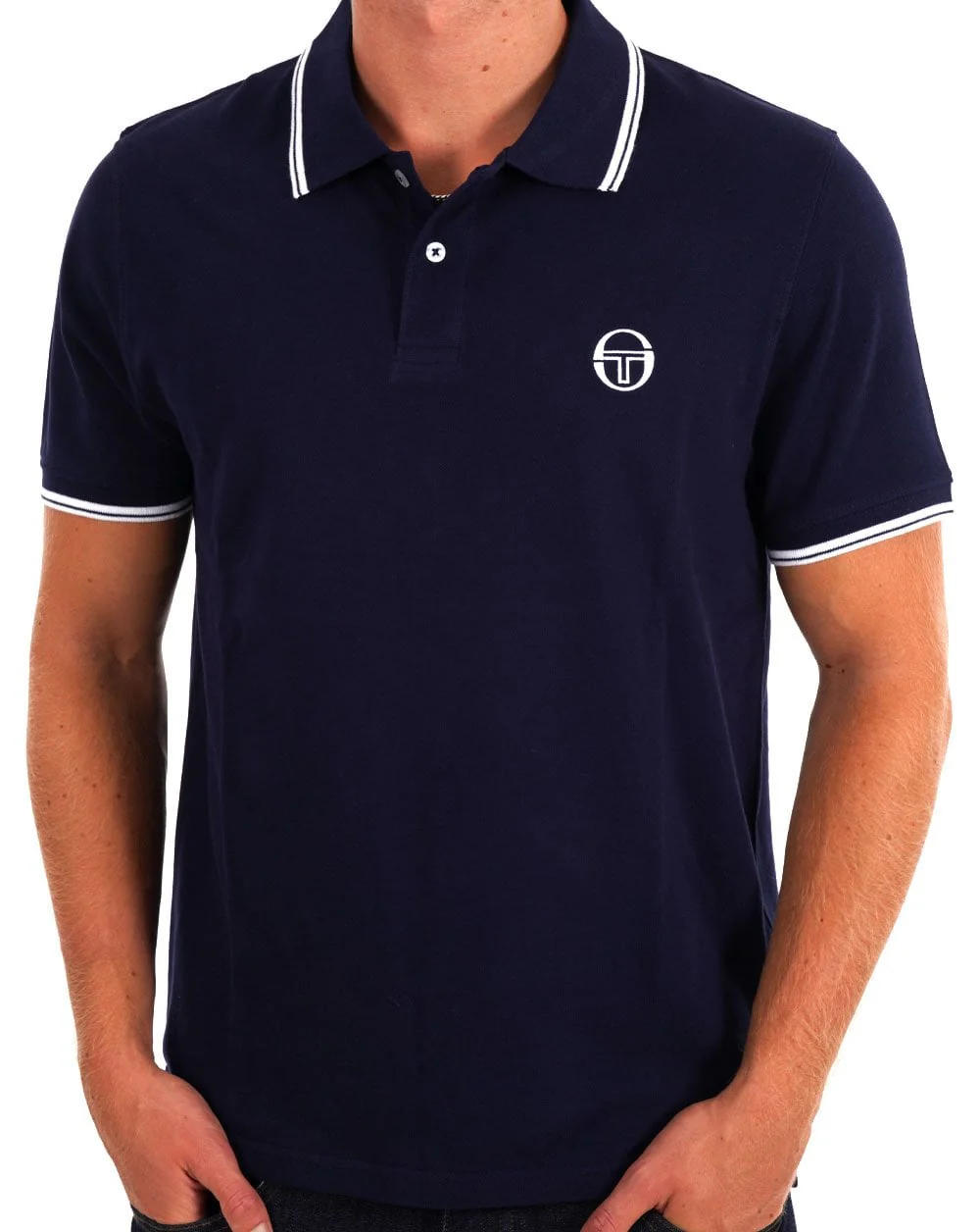 Sergio Tacchini Tipped Polo Shirt Navy White - Image 3