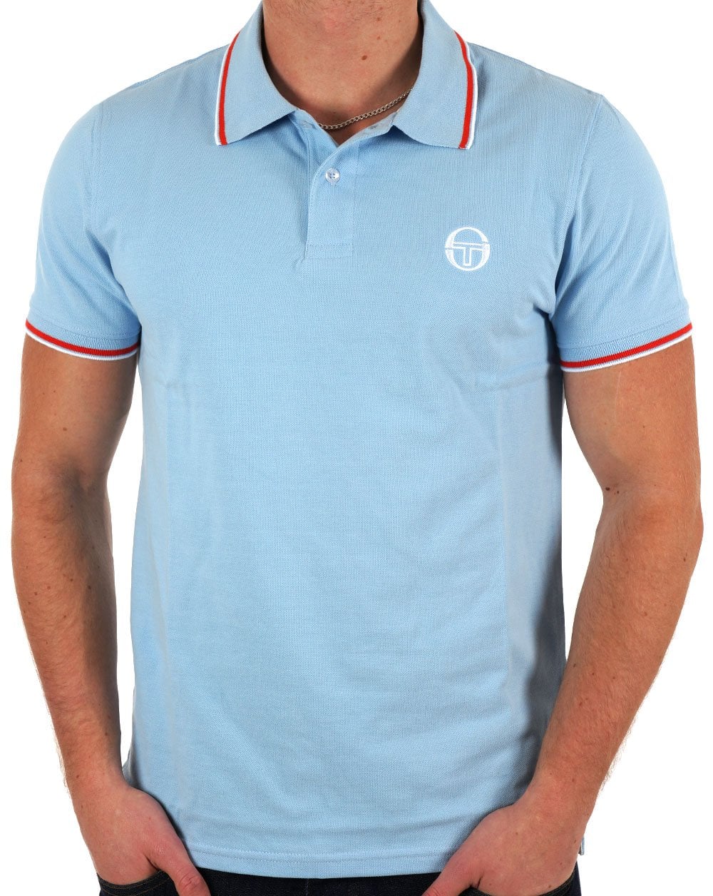 Sergio Tacchini Tipped Polo Shirt Sky Blue - Image 3