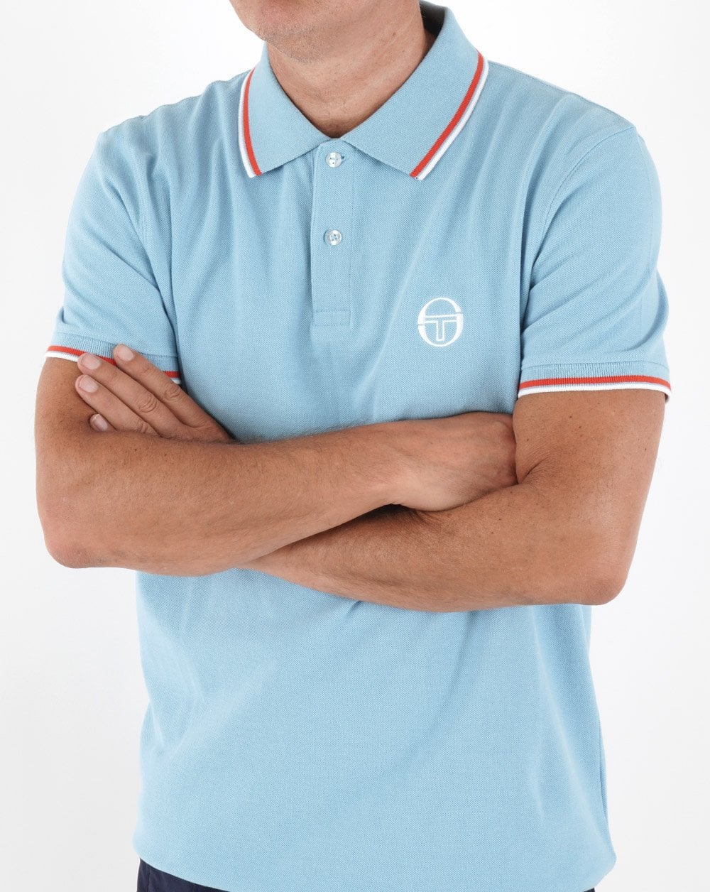 Sergio Tacchini Tipped Polo Shirt Sky Blue/Orange - Image 2