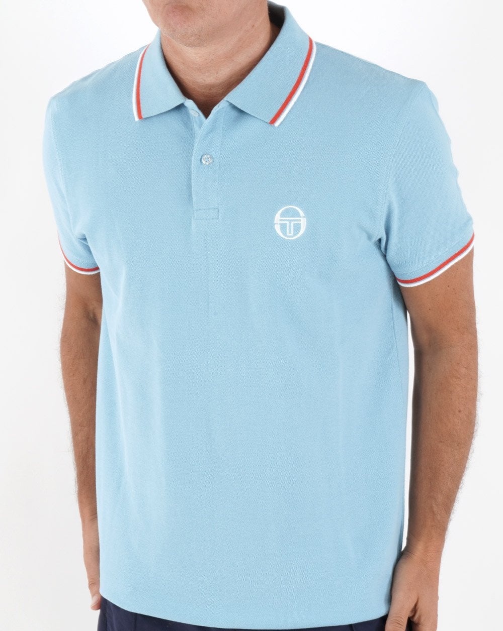 Sergio Tacchini Tipped Polo Shirt Sky Blue/Orange - Image 3