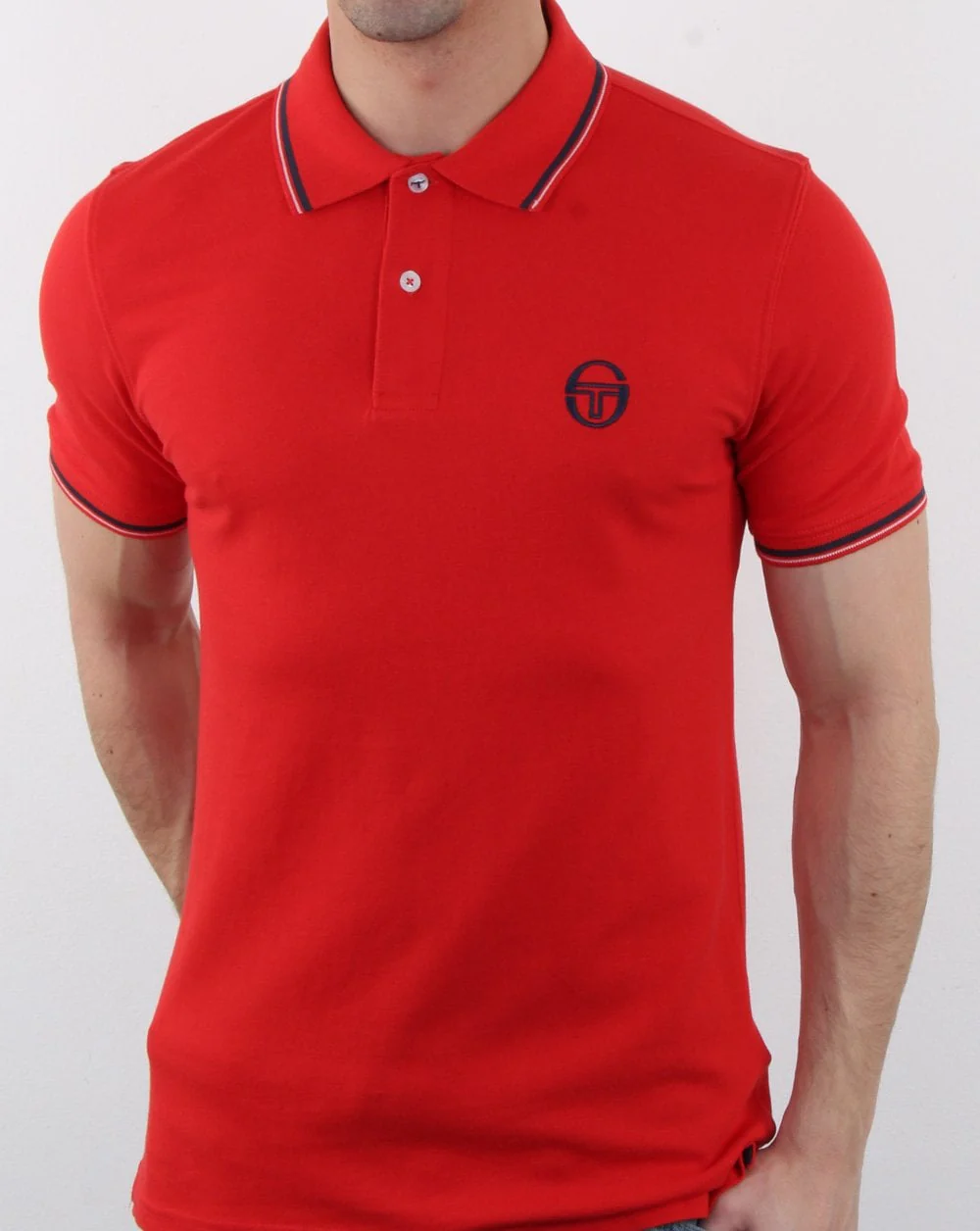 Sergio Tacchini Tipped Polo Shirt Vintage Red/White - Image 2