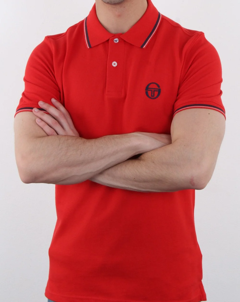 Sergio Tacchini Tipped Polo Shirt Vintage Red/White - Image 3