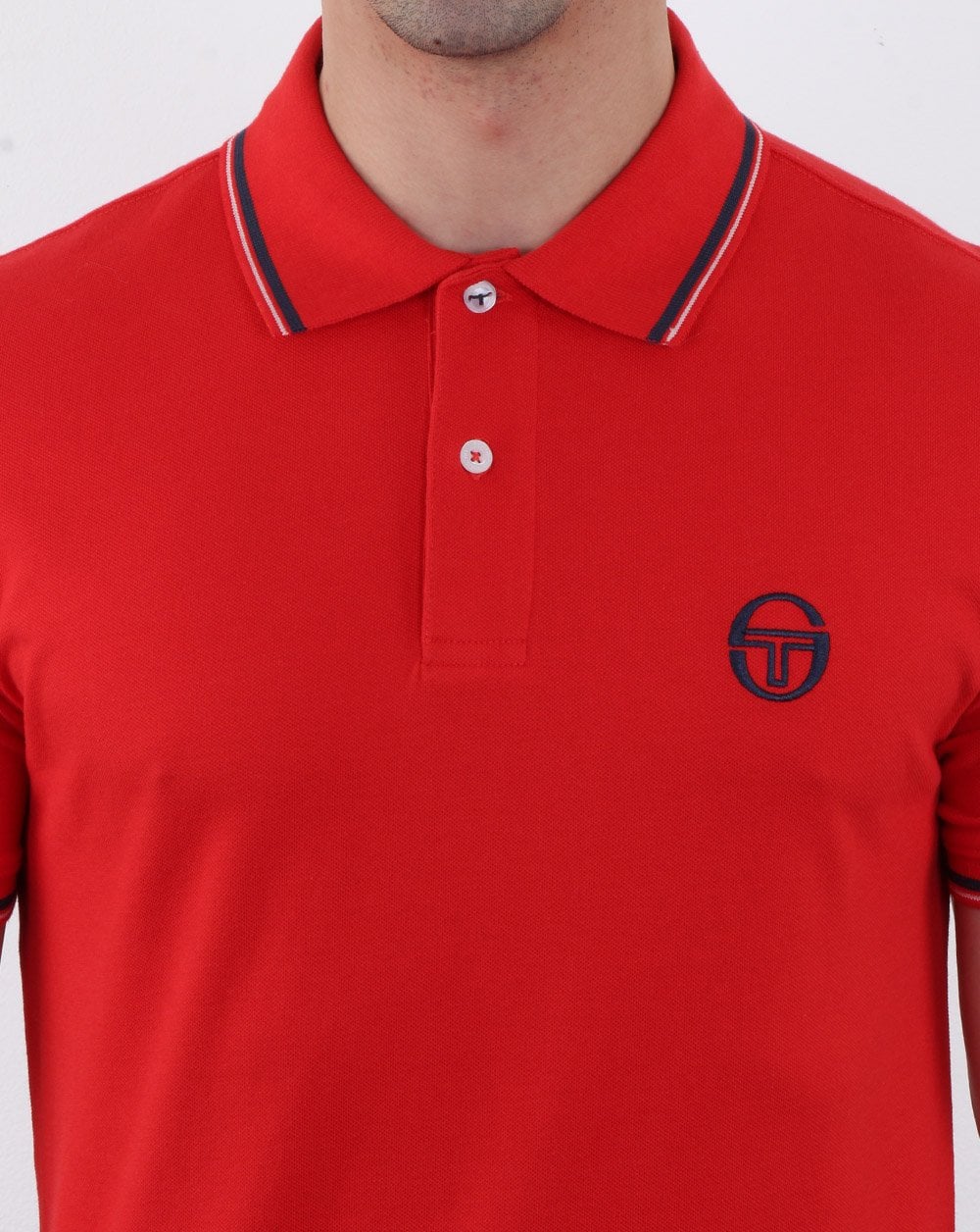 Sergio Tacchini Tipped Polo Shirt Vintage Red/White - Image 4