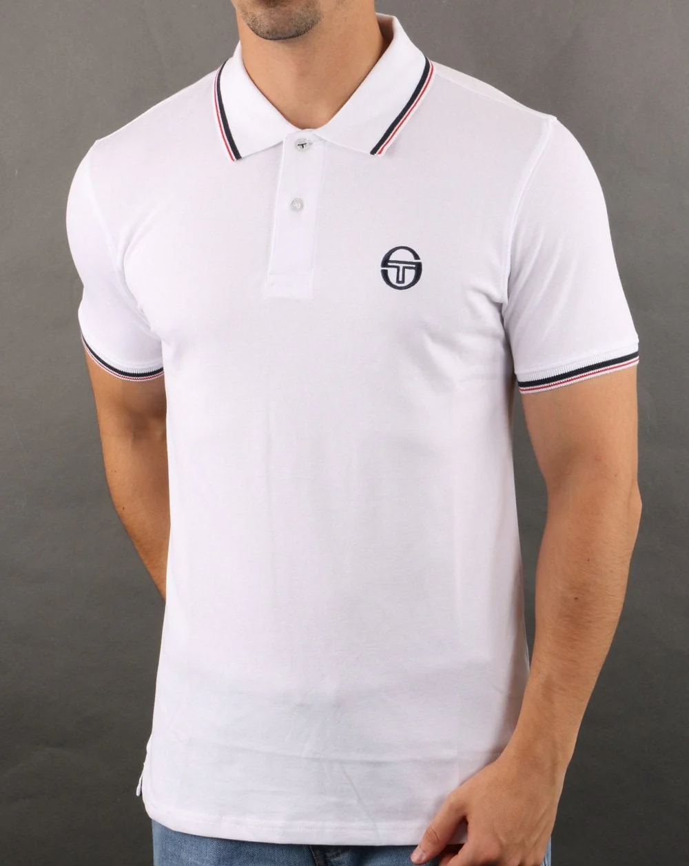 Sergio Tacchini Tipped Polo Shirt White/Navy - Image 2