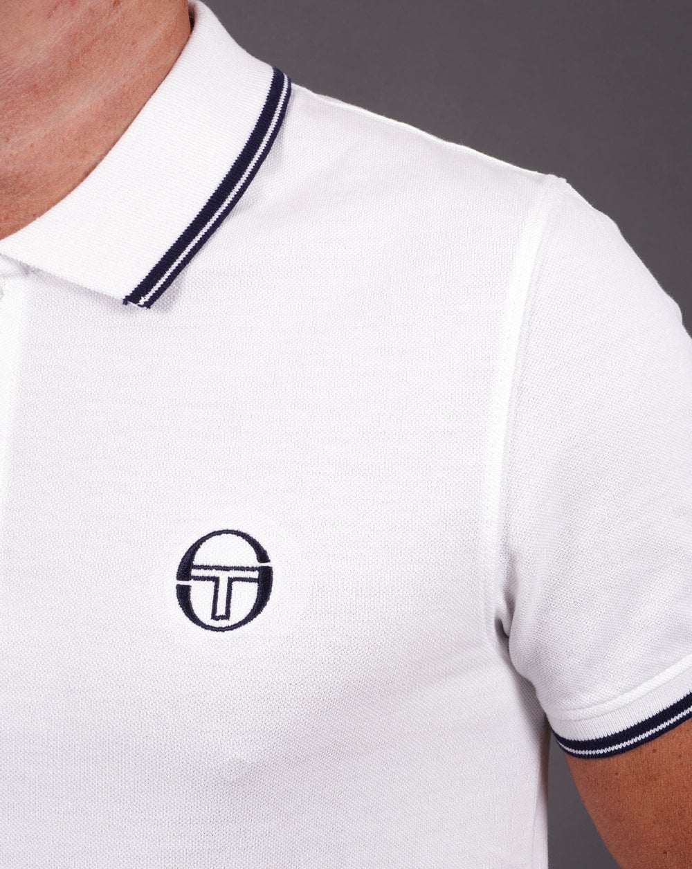 Sergio Tacchini Tipped Polo Shirt White Navy - Image 3