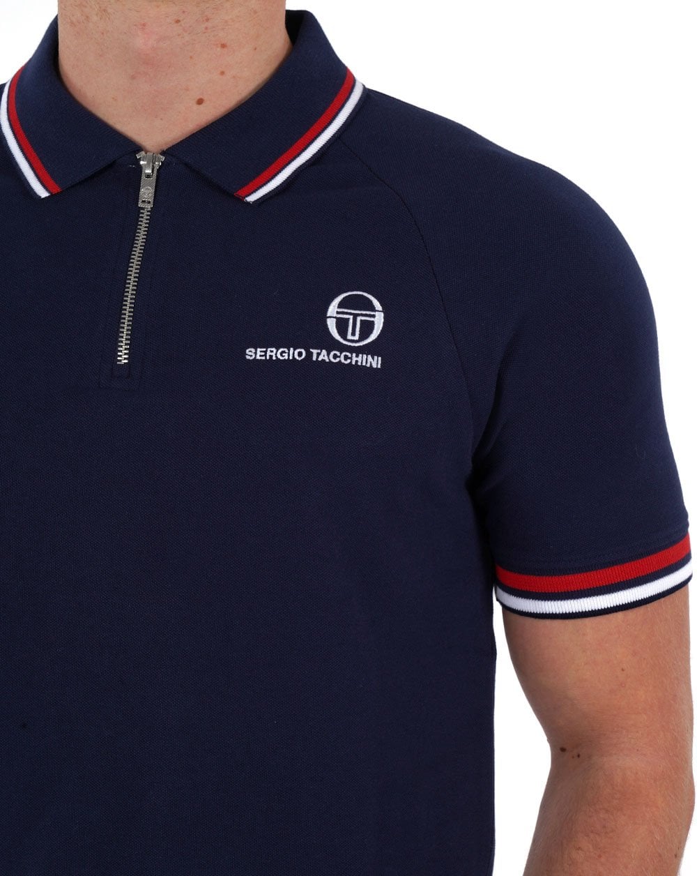 Sergio Tacchini Tipped Zip Polo Shirt Navy - Image 2