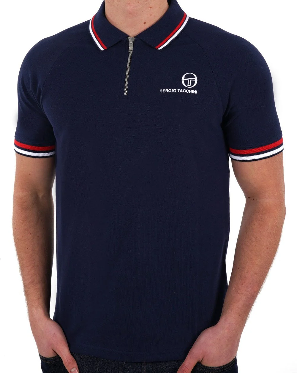Sergio Tacchini Tipped Zip Polo Shirt Navy - Image 3