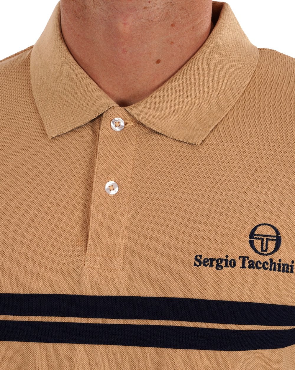 Sergio Tacchini Twin Stripe Polo Shirt Latte - Image 2