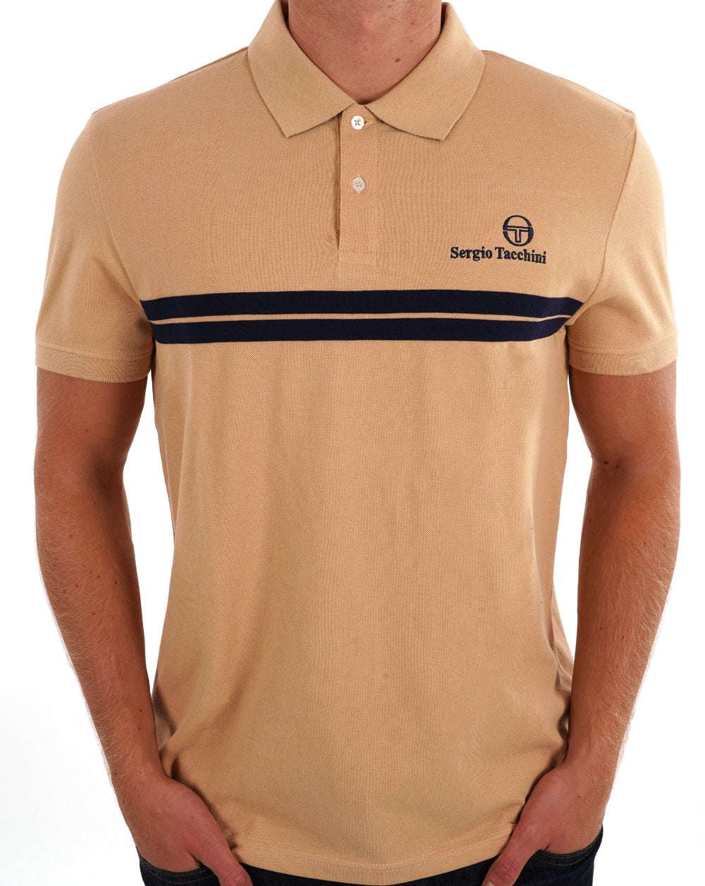 Sergio Tacchini Twin Stripe Polo Shirt Latte - Image 3