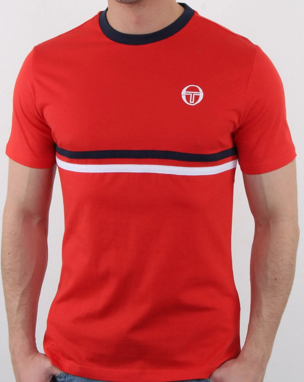 Sergio Tacchini Two Stripe T Shirt Vintage Red/Navy