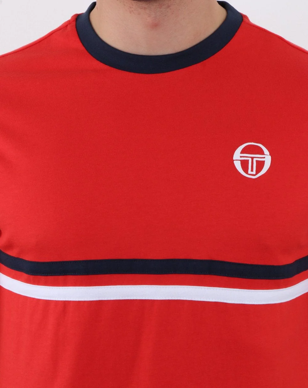 Sergio Tacchini Two Stripe T Shirt Vintage Red/Navy - Image 3