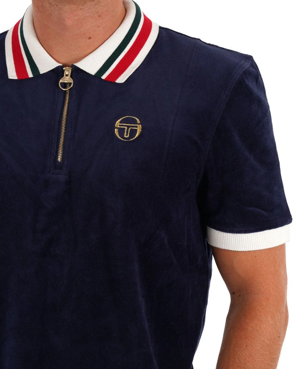 Sergio Tacchini Velour Tipped Zip Polo Navy - Image 3