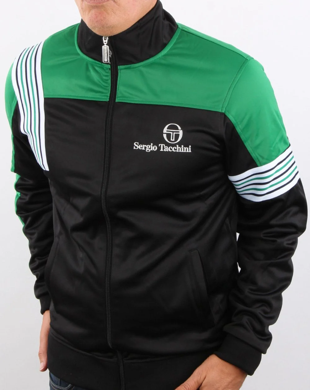Sergio Tacchini Wilander Track Top Black/Green/White - Image 3