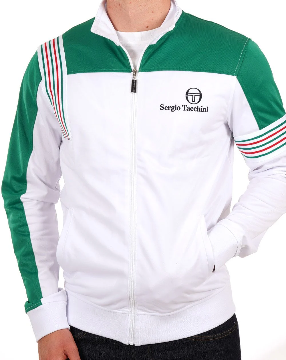 Sergio Tacchini Wilander Track Top White/Green - Image 4