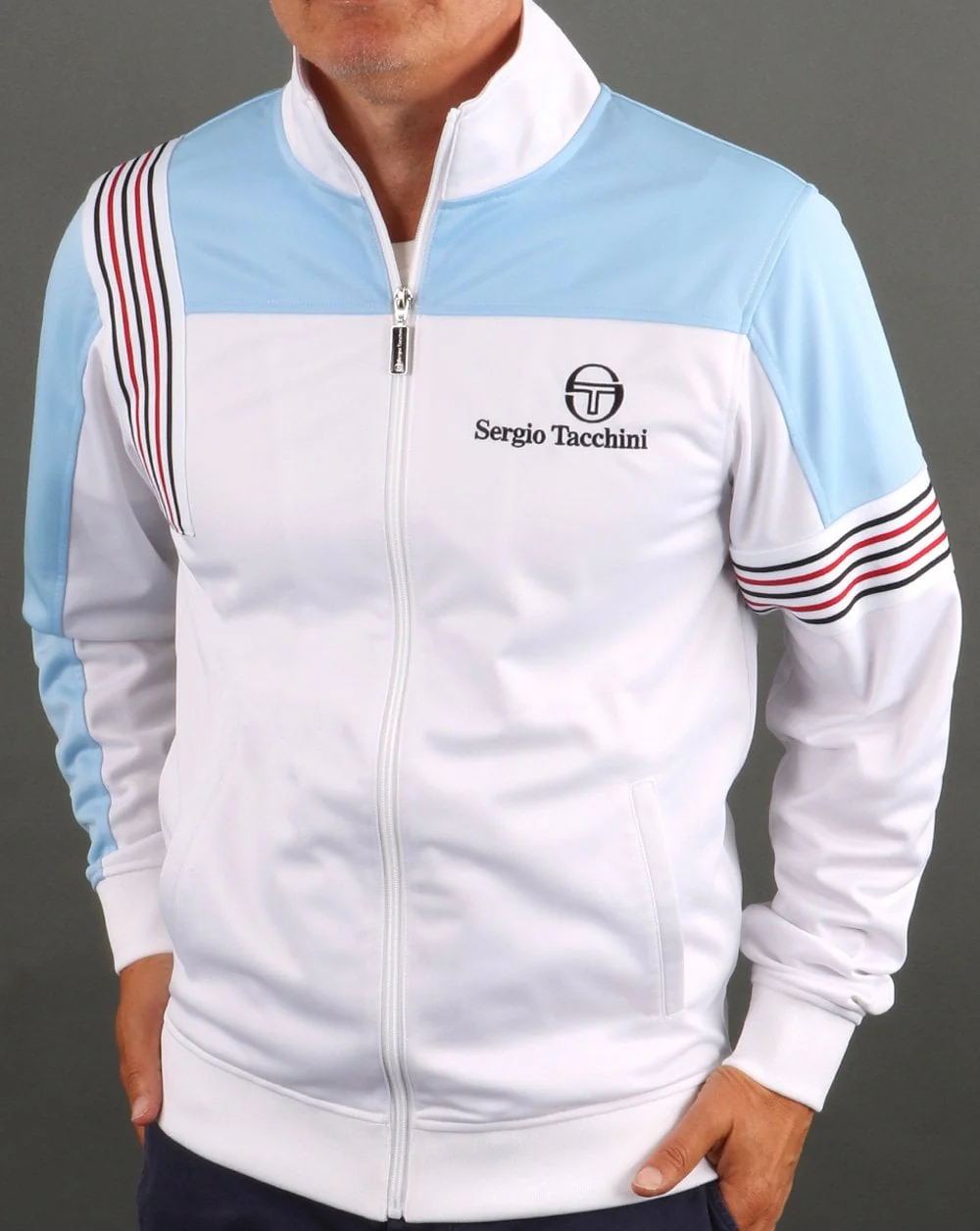 Sergio Tacchini Wilander Track Top White Sky - Image 3