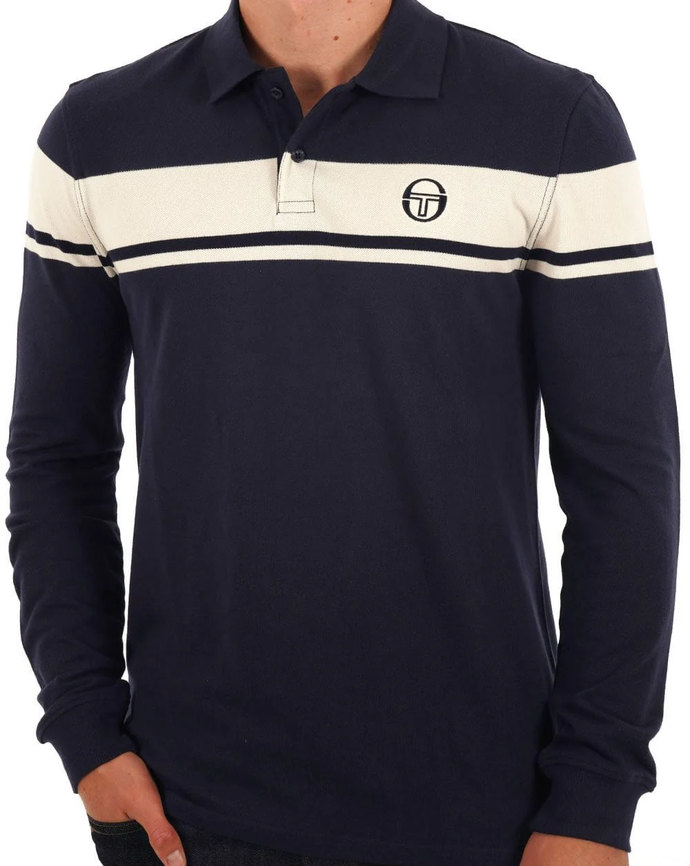 Sergio Tacchini Young Line Long Sleeve Polo Shirt Navy - Image 3