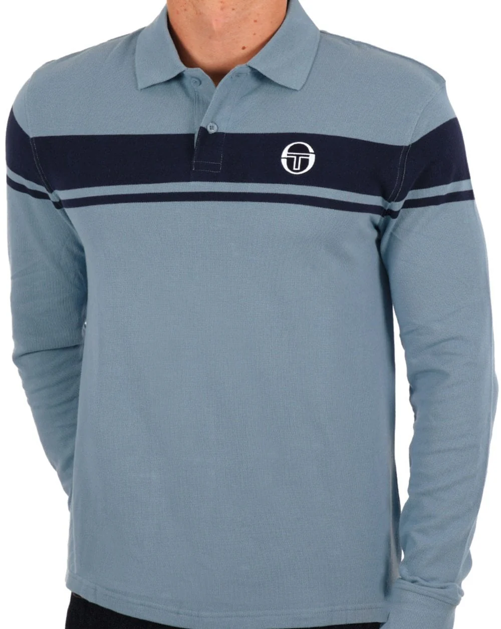 Sergio Tacchini Young Line LS Polo Shirt Dusky Blue/Navy - Image 3
