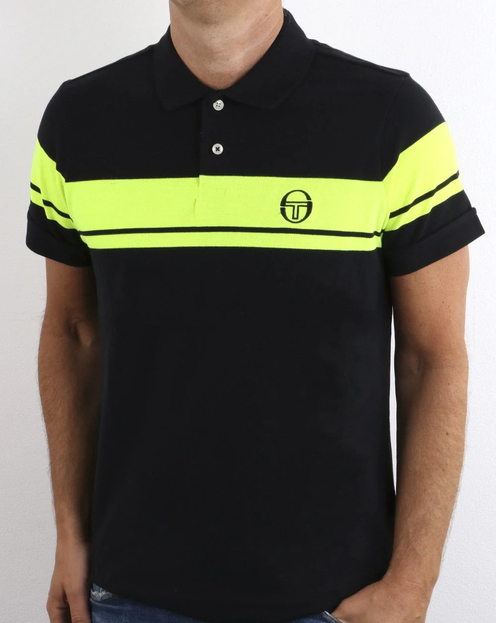 Sergio Tacchini Young Line Polo Shirt Black/Fluro - Image 3