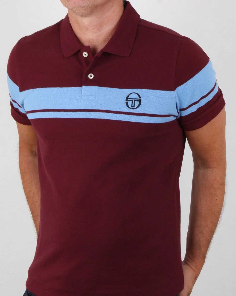 Sergio Tacchini Young Line Polo Shirt Claret/sky Blue - Image 4