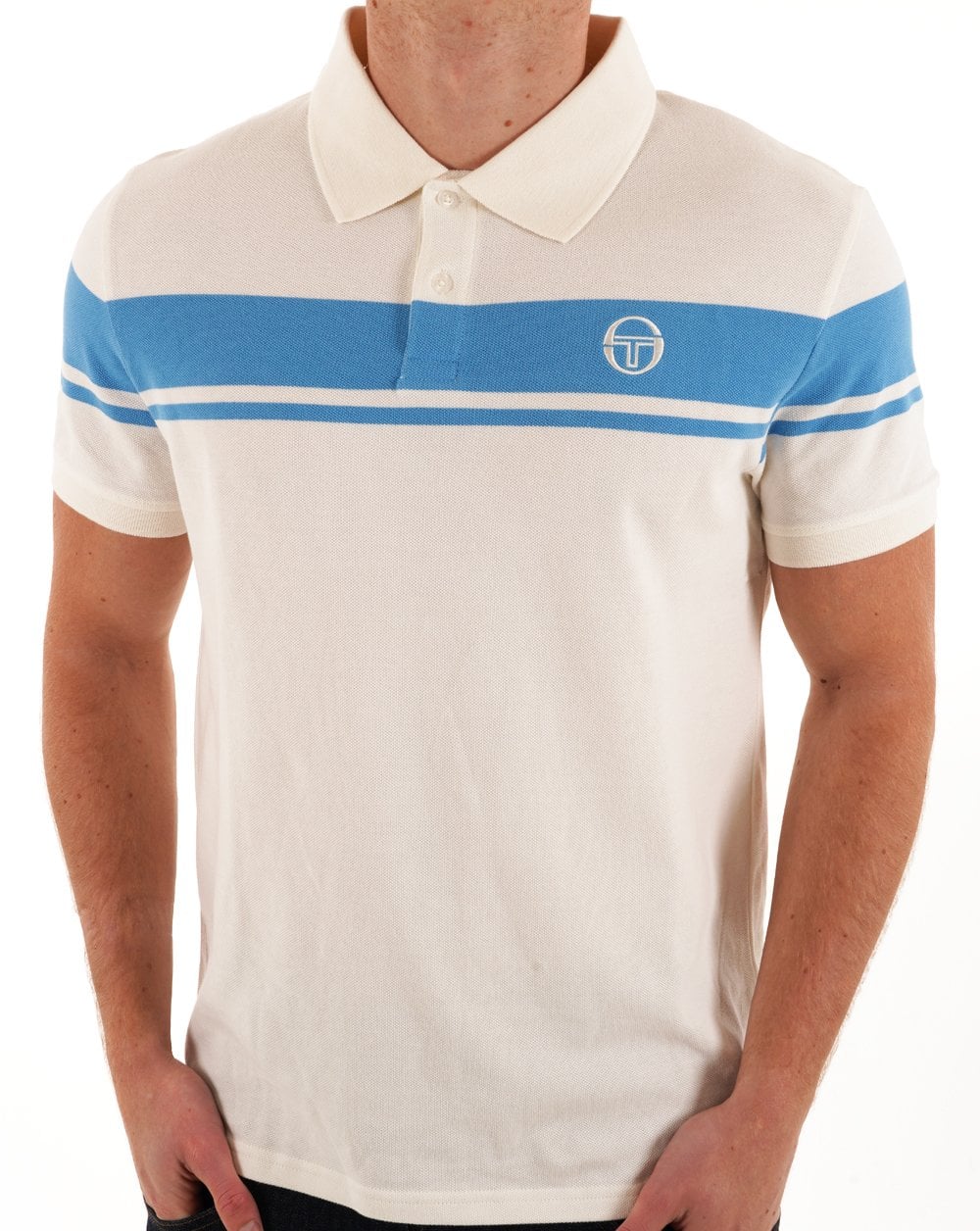 Sergio Tacchini Young Line Polo Shirt Gardenia / Azure Blue - Image 2