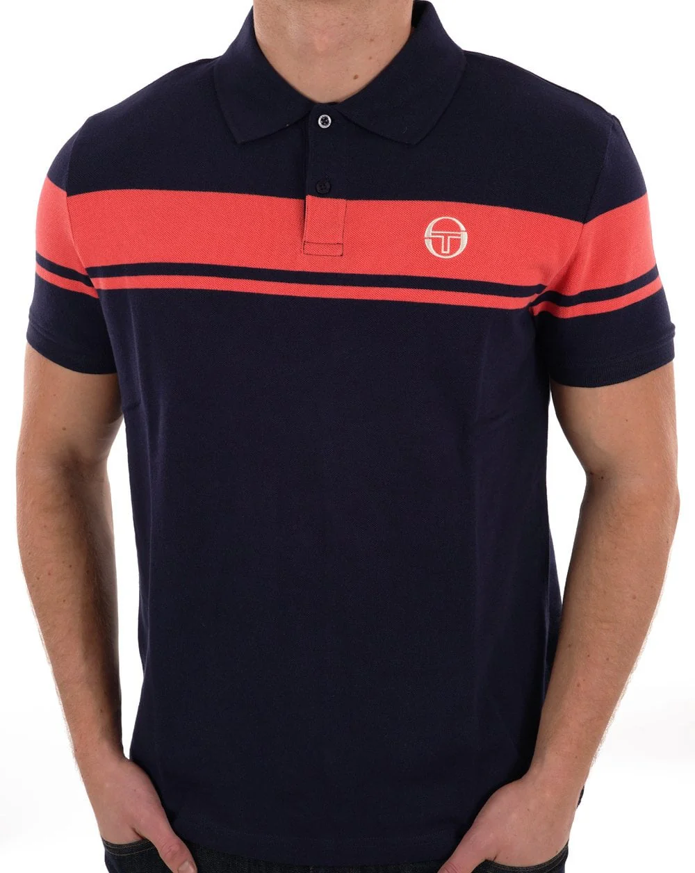 Sergio Tacchini Young Line Polo Shirt Navy Coral - Image 3