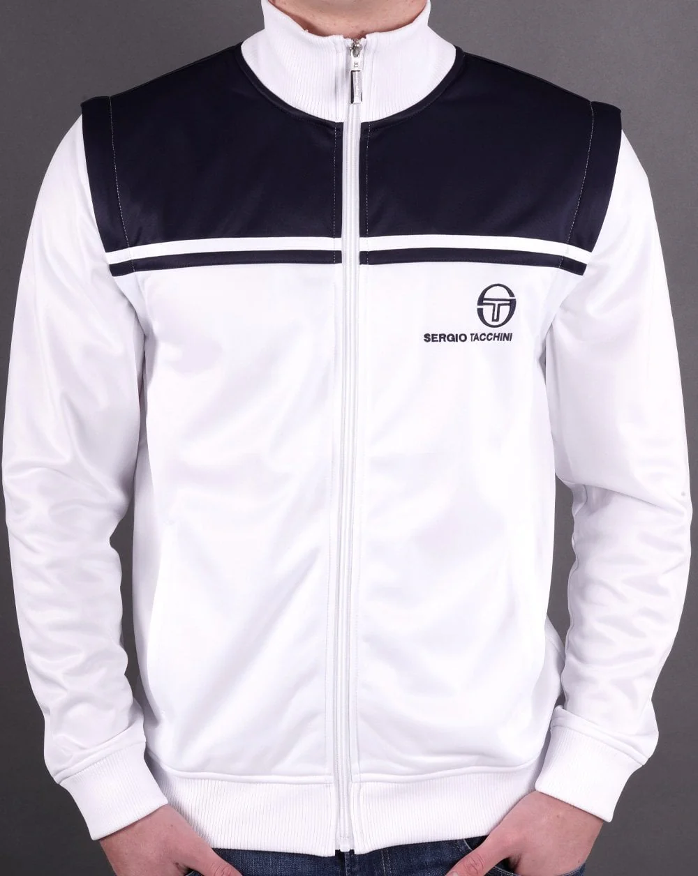 Sergio Tacchini Young Line Zip Off Track Top White Navy