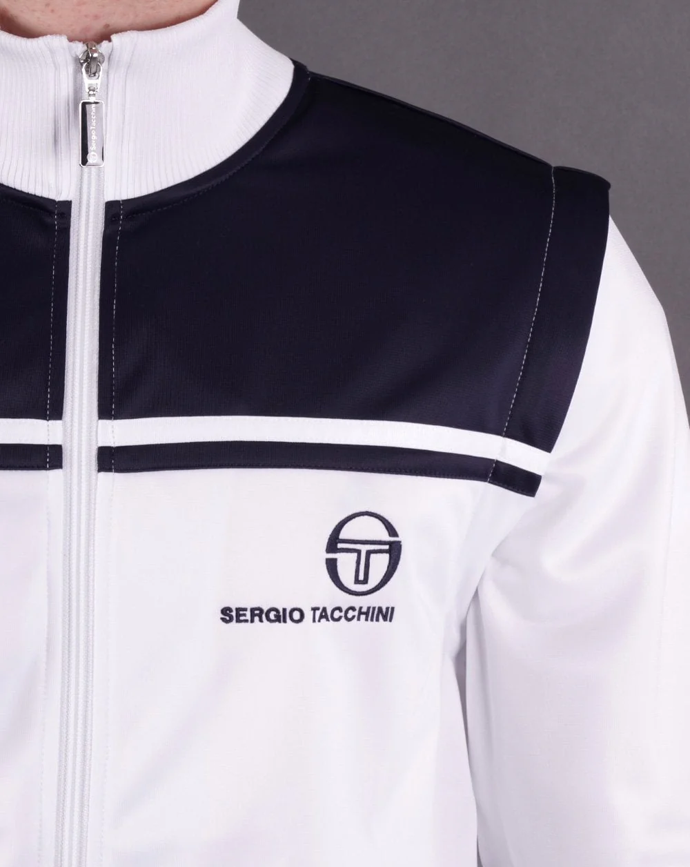 Sergio Tacchini Young Line Zip Off Track Top White Navy - Image 4