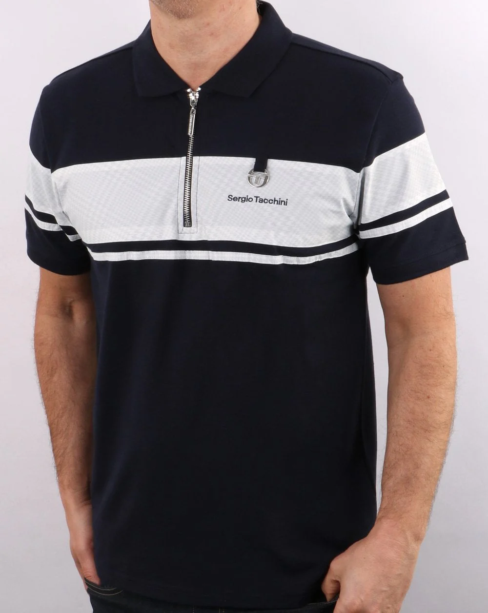 Sergio Tacchini Zip Polo Shirt Navy - Image 3