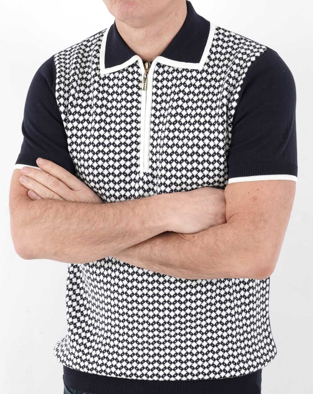 Ska & Soul Diamond Knit Polo Shirt Navy - Image 4