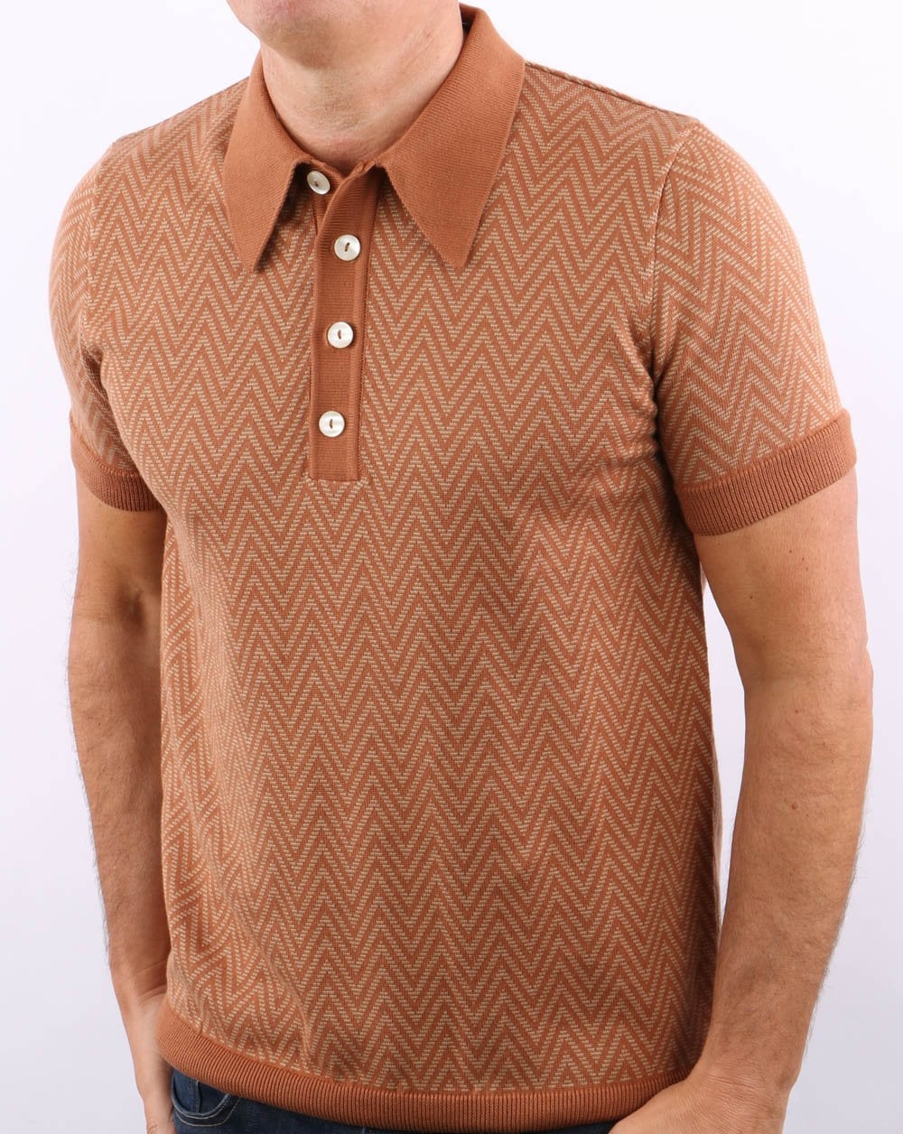 Ska & Soul Herringbone Polo Shirt Ginger - Image 4
