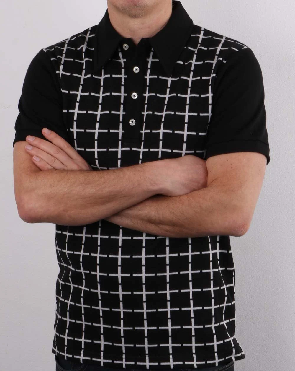 Ska & Soul Jacquard Check Knitted Polo Black - Image 2