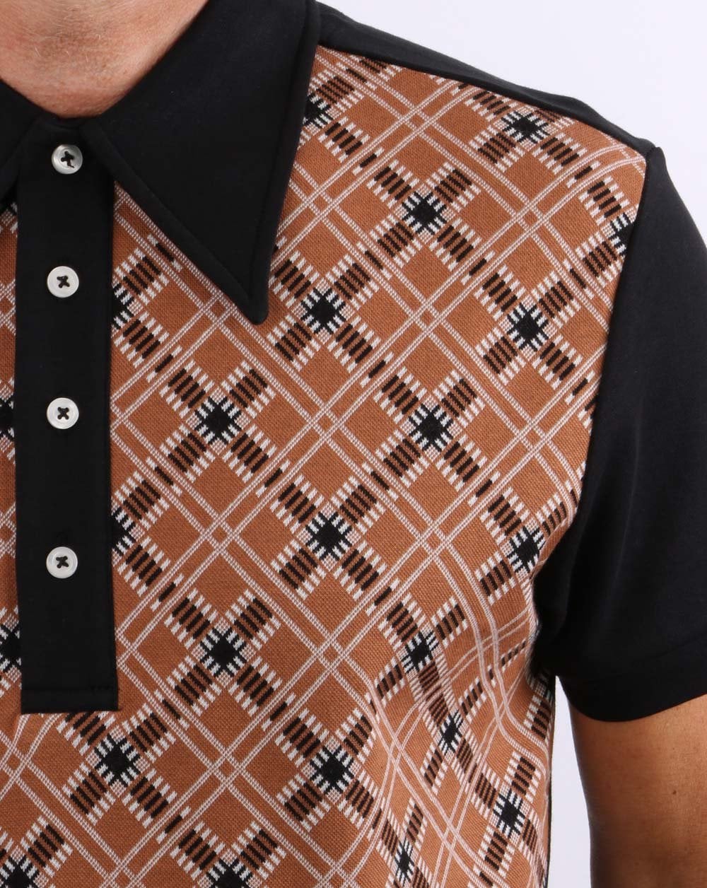 Ska & Soul Jacquard Knit Polo Tan/Black - Image 2