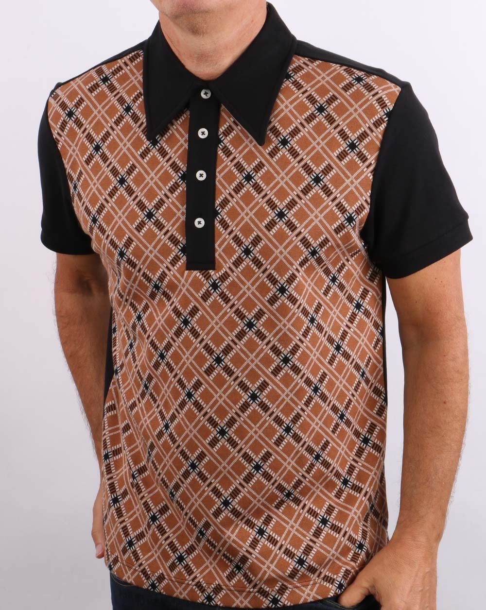 Ska & Soul Jacquard Knit Polo Tan/Black - Image 3
