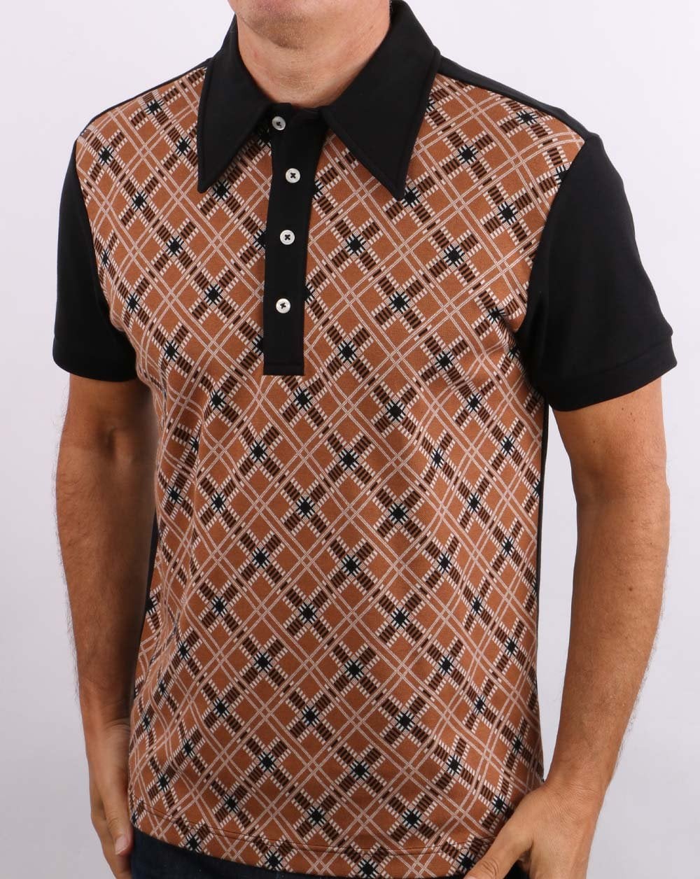 Ska & Soul Jacquard Knit Polo Tan/Black - Image 4