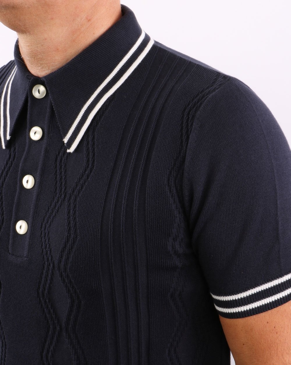 Ska & Soul Pointelle Knit Polo Navy - Image 2