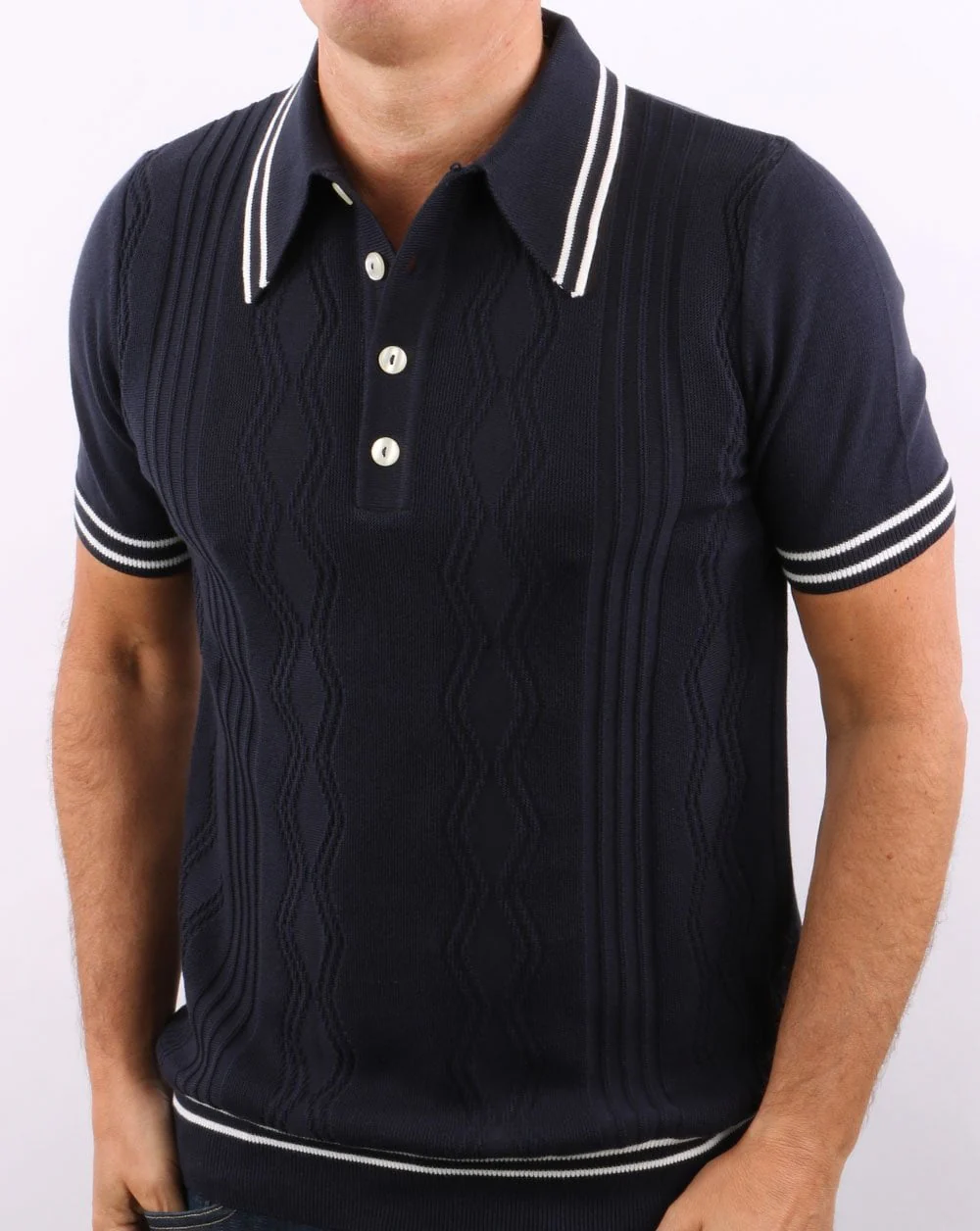 Ska & Soul Pointelle Knit Polo Navy - Image 4