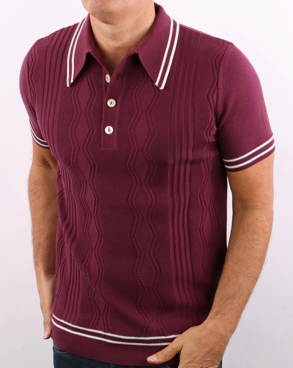Ska & Soul Pointelle Knit Polo Port - Image 3